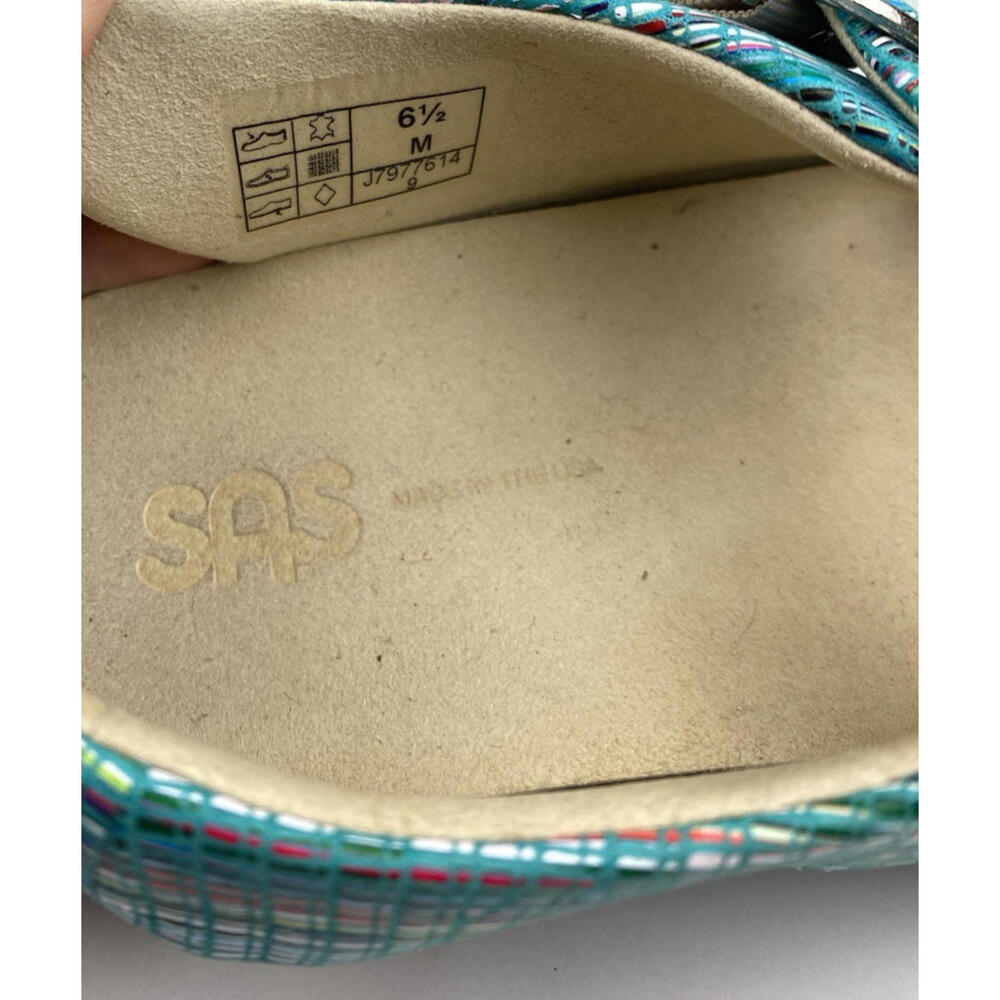 SAS Relaxed Sandal Rainbow Teal Slingback Summer 6 1/2 M Comfort Shoes USA EUC - Picture 9 of 11
